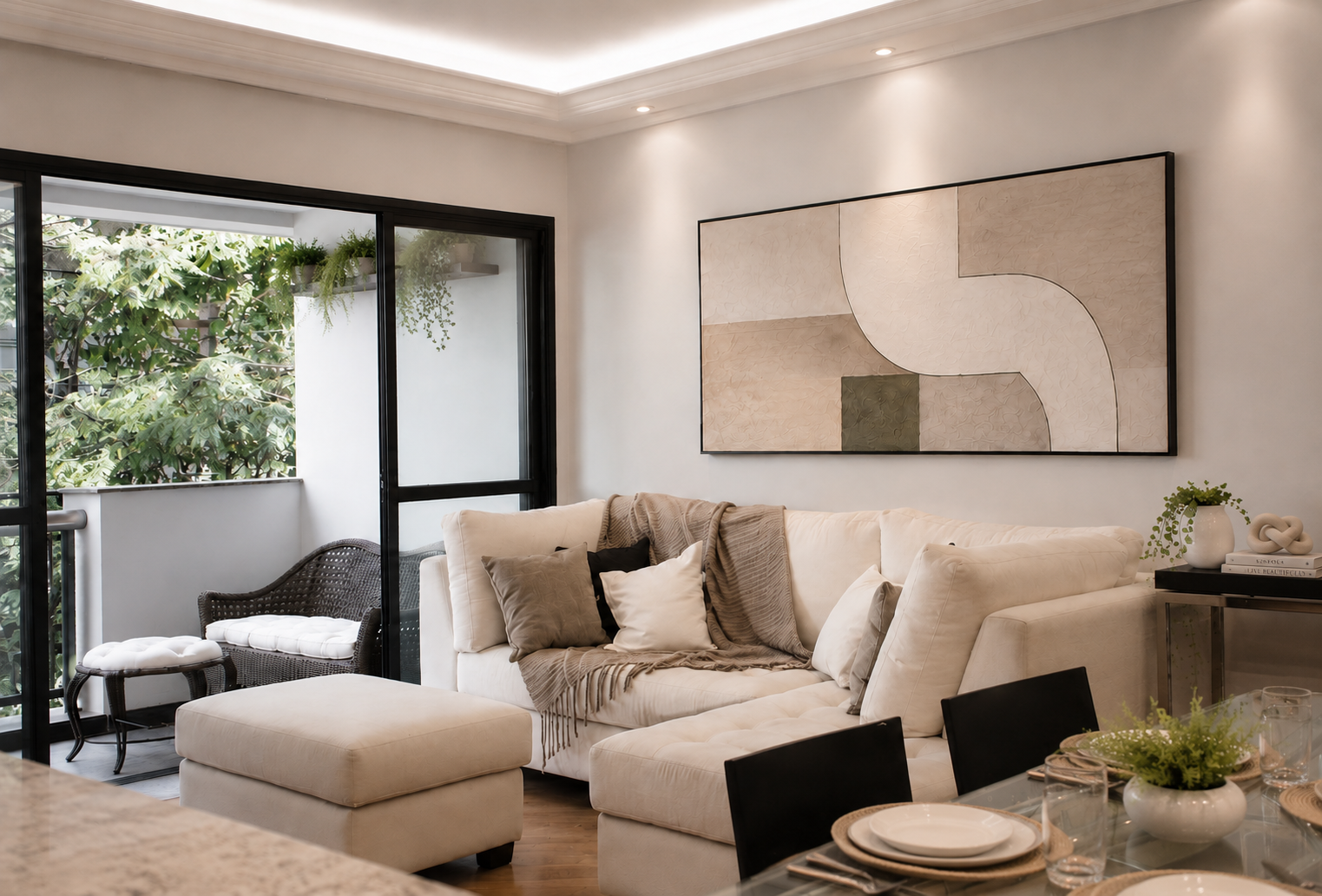 Ambientes integrados de estar e jantar do Apartamento M. M. C., em São Paulo