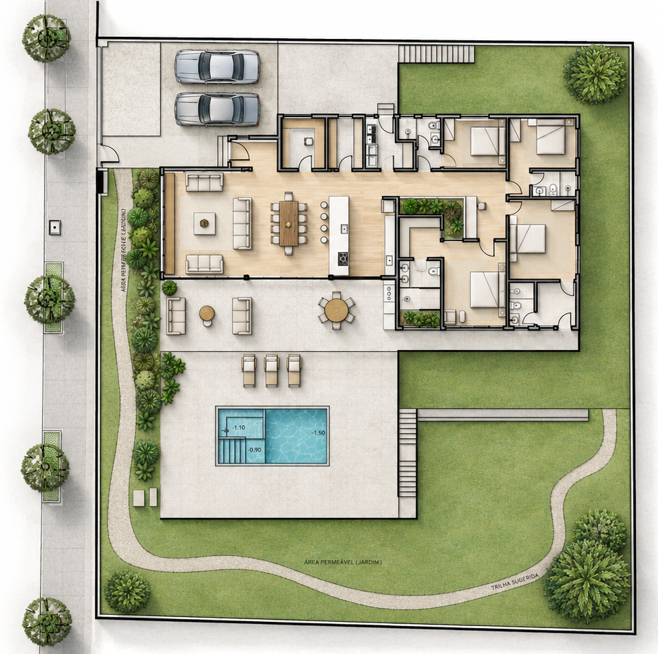 Planta humanizada da Residência D&S Carvalho, em Ibirá